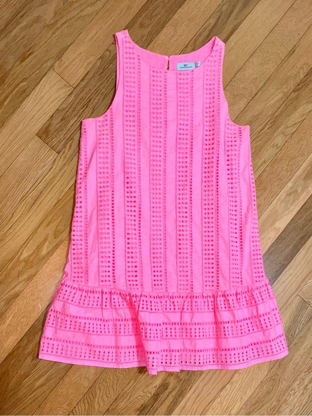 Vineyard Vines Women's Sea Spray Sleeveless Pink Eyelet Cisco Swing Dress Size 8